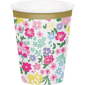 Bulk Pack of 16 Floral Tea Party Hot/Cold Paper Cups 9 Oz