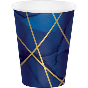 Bulk Pack of 16 Navy Blue & Gold Foil Paper Cups