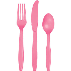 Bulk Pack of 48 Candy Pink Assorted Plastic Cutlery