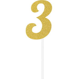 Bulk Pack of 2 Gold Glitter #3 Cake Topper