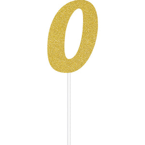 Bulk Pack of 2 Gold Glitter #0 Cake Topper