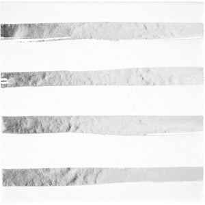 Bulk Pack of 32 Toc White Silver Foil Luncheon Napkin 3Ply, Foil Stamp Silver