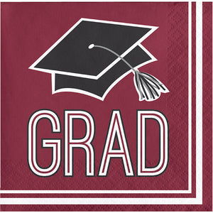 Bulk Pack of 72 Burgundy Graduation Red Beverage Napkins