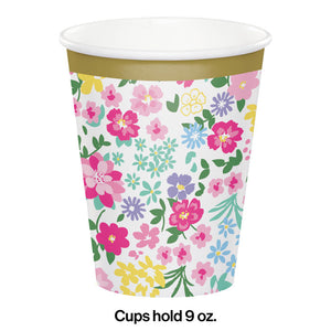 Bulk Pack of 16 Floral Tea Party Hot/Cold Paper Cups 9 Oz