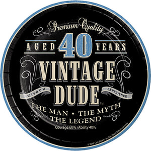 Bulk Pack of 16 Vintage Dude 40th Birthday Paper Dessert Plates