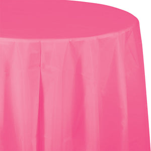 Bulk Pack of 2 Candy Pink Round Plastic Tablecover, 82"