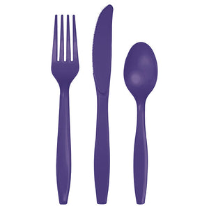 Bulk Pack of 48 Purple Assorted Plastic Cutlery