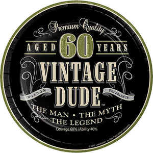 Bulk Pack of 16 Vintage Dude 60th Birthday Paper Dessert Plates