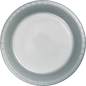 Bulk Pack of 40 Shimmering Silver Plastic Dessert Plates