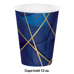 Bulk Pack of 16 Navy Blue & Gold Foil Paper Cups