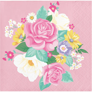 Bulk Pack of 48 Floral Tea Party Beverage Napkins