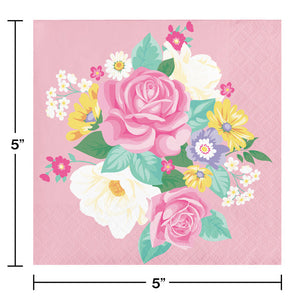 Bulk Pack of 48 Floral Tea Party Beverage Napkins