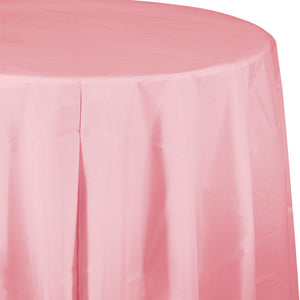 Bulk Pack of 2 Classic Pink Round Plastic Tablecover, 82"