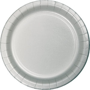 Bulk Pack of 48 Shimmering Silver Paper Dessert Plates