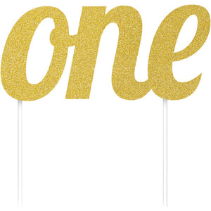 Bulk Pack of 2 Gold "One" Birthday Cake Topper