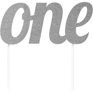 Bulk Pack of 2 Silver "One" Cake Topper