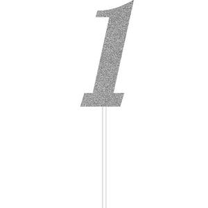 Bulk Pack of 2 Silver Number One Cake Topper