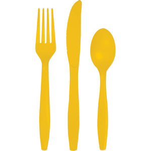 Bulk Pack of 54 School Bus Yellow Assorted Plastic Cutlery