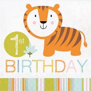 Bulk Pack of 32 Happy Jungle 1st Birthday Napkins