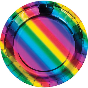 Bulk Pack of 16 Rainbow Foil Paper Dessert Plates