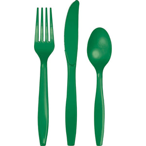 Bulk Pack of 54 Emerald Green Assorted Plastic Cutlery