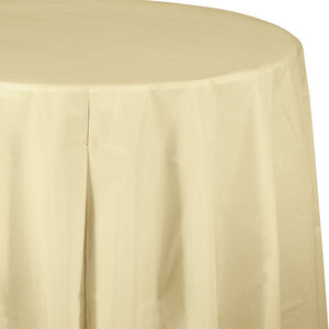 Bulk Pack of 2 Ivory Round Plastic Tablecover, 82"