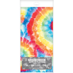 Tie Dye Swirl White Plastic Tablecover 54" x 108", All Over Print