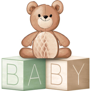 Teddy Bear Centerpiece Baby Blocks w/ Honeycomb