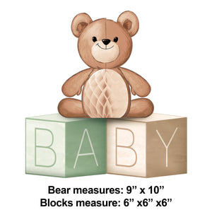 Teddy Bear Centerpiece Baby Blocks w/ Honeycomb