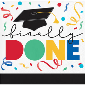 Grad Cap Toss 2 Ply "Finally Done" Beverage Napkin (16/Pkg) by Creative Converting