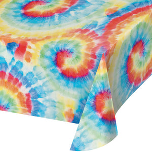 Tie Dye Swirl White Plastic Tablecover 54" x 108", All Over Print