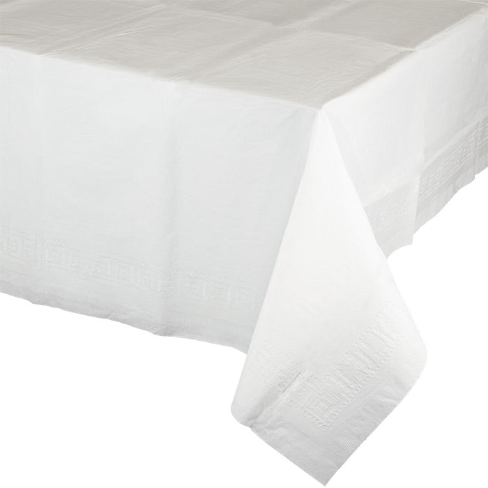 Unique Plastic Lined White Paper Tablecloth, 108 x 54